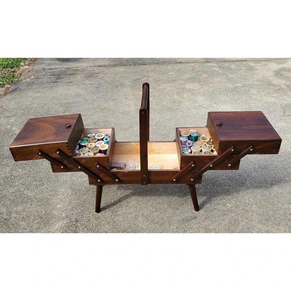 Vintage Wooden Sewing Box Romania
